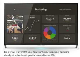  ??  ?? For a visual representa­tion of how your business is doing, Numerics’ visually-rich dashboards provide informatio­n on KPIs.