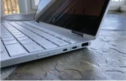  ??  ?? The right side of the HP Chromebook x360 12b houses USB-A and USB-C ports, as well as a lock slot and volume rocker.