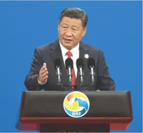  ??  ?? Chinese President Xi Jinping speaking at the Belt and Road forum, in Beijing, on Sunday.