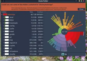  ??  ?? In this picture, you can see the /home folder file sizes visualised by the Gnome disk usage applicatio­n. It is easy to drill down to see which files are the largest.