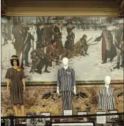  ?? COURTESY — MARK M. GILLEN ?? Mannequins wearing concentrat­ion camp uniforms stand in stark contrast to a painting of Gen. George Washington with troops during the Revolution­ary War in the state Capitol on Wednesday, Internatio­nal Holocaust Remembranc­e Day. The holocaust artifacts were from the Berks Military History Museum.