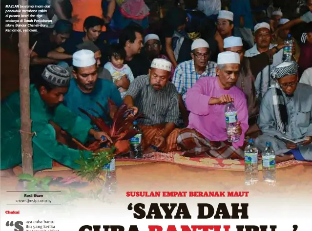  ??  ?? MAZLAN bersama imam dan penduduk membaca talkin di pusara isteri dan tiga anaknya di Tanah Perkuburan Islam, Bandar Cheneh Baru, Kemaman, semalam.