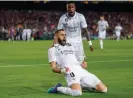  ?? Photograph: Pedro Castillo/Real Madrid/ Getty Images ?? Vinícius Júnior (above) and Karim Benzema during the 4-0 win at Barcelona which put Real Madrid in the Copa del Rey final.