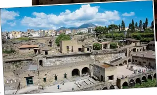  ?? ?? LIVING HISTORY: The Vesuvius-hit town of Herculanea­m and, right, an inviting deli in Sorrento