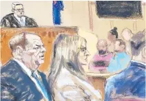  ??  ?? JUDGE JAMES Burke instructs the jury to keep deliberati­ng as film producer Harvey Weinstein and his lawyer Donna Rotunno listen during Weinstein’s sexual assault trial at New York Criminal Court on Feb. 21 in this courtroom sketch.