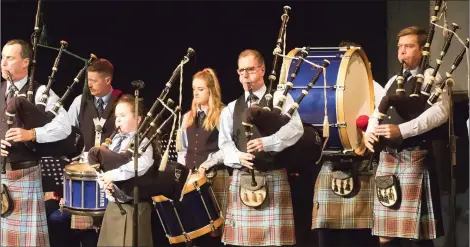  ??  ?? Members of New Ross and District Pipe Band on stage at St Michael’s Theatre during last year’s Celtic Weave concert.