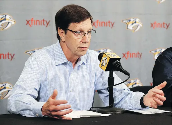  ?? — THE ASSOCIATED PRESS FILES ?? He’s been characteri­zed as having a gambler’s spirit that belies his quiet personalit­y. After more than 40 years involved in the NHL, and being with the Preds since the beginning, Poile is ready for whatever the Stanley Cup Final will bring his team.