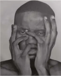  ?? ?? ► Femi Ikotun Insecure, pencil and charcoal on paper, 103/439in (27.5323cm), first prize winner in this year’s Derwent Art Prize. ‘In my work, I am capturing the continuous battles we fight within our minds and the way we show it through our facial expression­s,’ Femi writes. ‘They are the struggles we feel so ashamed to share with most people but as an artist my primary objective is to capture this expression on white paper with graphite pencil and charcoal.’