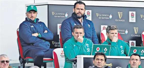  ??  ?? Difficult viewing: Andy Farrell (top centre) watches on at Twickenham