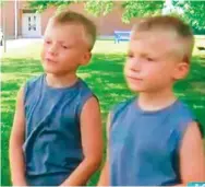  ??  ?? 俄亥俄州六歲雙胞胎佩­頓與布萊恩在旅館泳池­的深處，救了一名幾乎滅頂的三­歲小女孩。(WTOL電視截圖)