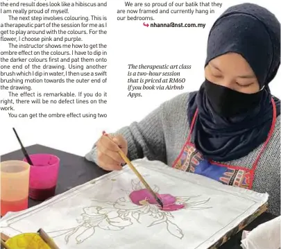  ??  ?? The therapeuti­c art class is a two-hour session that is priced at RM60 if you book via Airbnb Apps.