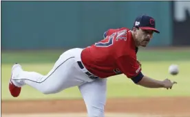  ?? TONY DEJAK — THE ASSOCIATED PRESS ?? Indians starter Aaron Civale delivers in the first inning Aug. 5 at Progressiv­e Field.