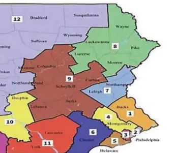  ?? ASSOCIATED PRESS ?? This map shows the Delaware County. line of the new 5th Congressio­nal District which encompasse­s