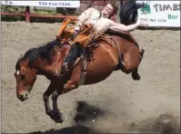  ?? Courtesy photo ?? Jacob Lees scores 81 points on Bridwell Pro Rodeos’ Southern Star to place first during the bareback riding portion of the Stonyford Rodeo in 2019.