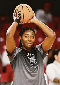  ?? Greg Fiume / Getty Images ?? South Carolina’s Aliyah Boston is expected to be the top overall pick in the next WNBA Draft. The Indiana Fever won the right to the top pick in Friday’s WNBA Draaft lottery.