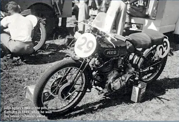  ??  ?? John Astley’s HRD in the pits at Bathurst in 1949, when he won the Senior Clubmen’s event.