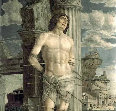  ??  ?? Arte Molti artisti hanno dipinto il santo nel corso dei secoli. Qui «St Sebastian» di Mantegna (1480, Musée du Louvre, Parigi)