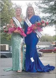  ?? Westside Eagle Observer/SUSAN HOLLAND ?? Shaelee Jensen and Kaitlyn Loyd pose together after being crowned Miss Teen Gravette 2021 and Miss Gravette 2021 at Saturday night’s Gravette Day pageant. Shaelee is a sophomore at Gravette High School and Kaitlyn is a graduate of the Career Academy of Hair Design.