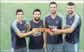  ?? FOTO: FCB ?? Con el brazalete a Valladolid Sergi Roberto, Messi, Busquets y Piqué