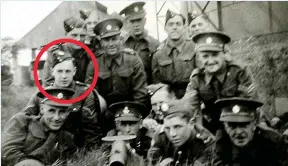  ??  ?? Harsh labour... Walter Stead, far left, was assumed dead after he was captured and spent four years building the notorious bridge. Left, Stead, circled, with wartime comrades