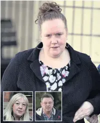  ??  ?? ●● Carer Clare Davis, main picture, pleaded guilty to theft at Burnley Crown Court. Insets, Mrs Pickup’s grown-up children DJs Liz and Andy Kershaw