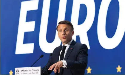  ?? Jeanne Accorsini/Sipa/Rex/Shuttersto­ck ?? Emmanuel Macron says model of sending people abroad will ‘lead us down the path of new dependenci­es on third countries’. Photograph: