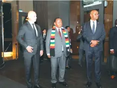  ?? ?? Foreign Affairs Minister Ambassador Frederick Shava poses for a photo with Zimbabwe’s Ambassador to Türkiye Alfred Mutiwazuka (right) and Summa board chairman Mr Selim Bora after their engagement on Friday night