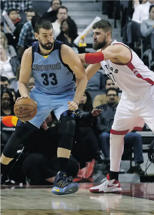  ?? JACK BOLAND / POSTMEDIA NEWS FILES ?? Some fans worry the talent haul given up for star Marc Gasol, left, will hurt the Toronto Raptors, Scott Stinson writes.