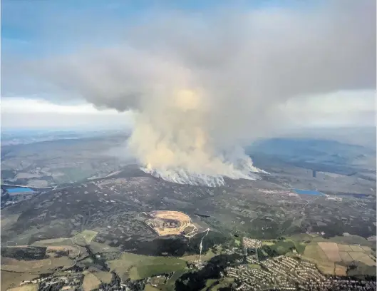  ?? Pictures: ANTHONY DEVLIN/GETTY, PETER BYRNE/PA, KATE MACRAE/SWNS ?? The smoke columns dominating the Saddlewort­h Moor skyline were visible from space as the huge wildfire raged across the landscape