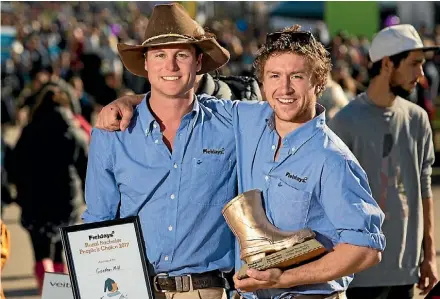  ?? FIELDAYS/SUPPLIED ?? Rural Bachelor of the Year will include women this year. Queensland’s Gordon (Gordy) Mill with the People’s Choice Award and 2017 Fieldays Rural Bachelor of the Year. Matthew McAtamney of Fairlie won the Golden Gumboot.