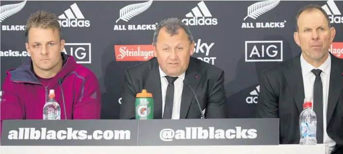  ?? Photo / Mark Mitchell ?? The All Blacks’ top table of captain Sam Cane (left), head coach Ian Foster and assistant John Plumtree.