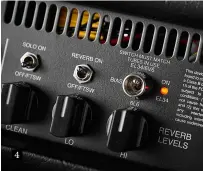  ??  ?? 4 4. The head comes equipped with a pair of EL34 output valves – you can swap these for 6V6s and drop the output down to around 20 watts, or you can flip the bias switch and use 6L6s for the traditiona­l warmer bass and rounder treble response that Boogie amps are known for