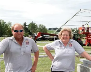  ??  ?? Southern Field Days committee chairman Warren Ross and secretary Sharon Paterson at the Waimumu site, where marquees are already being built.