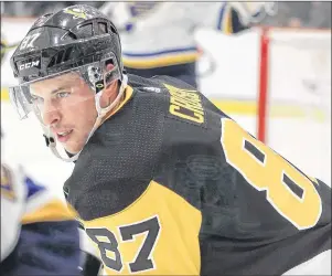  ?? AP PHOTO ?? Pittsburgh Penguins’ Sidney Crosby in action during the first period of an NHL pre-season game against the St. Louis Blues Sunday in Cranberry, Pa.