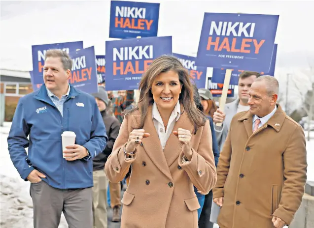  ?? ?? Last chance saloon Nikki Haley has said that Donald Trump is declining with age like Joe Biden. The comments were part of Mrs Haley’s final attempts to make up a 22-point poll deficit in New Hampshire, where voters headed to the polls for the Republican primary overnight.
Live results and analysis: Telegraph. co.uk