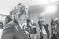  ?? MANUEL BALCE CENETA/AP ?? U.S. House Speaker Nancy Pelosi of California walks with her staff at the conclusion of a House Democratic Caucus meeting on Capitol Hill in Washington on Tuesday.