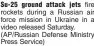  ?? ?? Su-25 ground attack jets fire rockets during a Russian air force mission in Ukraine in a video released Saturday. (AP/Russian Defense Ministry Press Service)