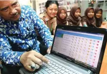  ?? DITE SURENDRA/JAWA POS ?? PANTAU AKTIVITAS: Wakasek SMPN 1 Surabaya Winarto mencoba aplikasi E-Siswa kemarin (19/1). SMPN 1 merupakan satu di antara sembilan sekolah yang jadi proyek percontoha­n aplikasi tersebut.