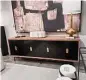  ?? ?? A midcentury modern sideboard combines the black-and-gold and texture design trends.