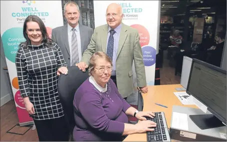 ?? Picture: Phil Hannah. ?? From left: Jane Ankori, programme director for ALISS (A Local Informatio­n System for Scotland) at the Health and Social Care Alliance; Bob Ironside of VisionPK; Councillor Bob Band; and, front, local resident Chris Stewart.