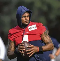  ?? ASSOCIATED PRESS 2021 ?? Deshaun Watson’s complicate­d past didn’t dissuade the Cleveland Browns from making the controvers­ial quarterbac­k part of their roster on Sunday. The talented 26-year-old was also pursued last week by the Falcons, Saints and Panthers.