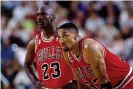  ?? NBAE/Getty Images ?? Michael Jordan and Scottie Pippen look on during the Bulls’ fourth NBA title run in 1996. Photograph: Andrew D Bernstein/