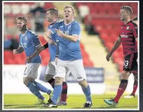  ??  ?? On target Roddy Grant signals to the bench to be substitute­d