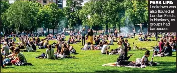  ??  ?? PARK LIFE: Lockdown was also flouted at London Fields, in Hackney, as groups had barbecues