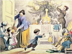  ??  ?? A child makes a beeline for a drum among the presents in this 19th-century illustrati­on