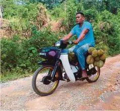  ??  ?? PENDUDUK mengalami kesukaran dan berhadapan risiko membawa hasil tanaman seperti durian menggunaka­n motosikal di laluan berbatu dan berbukit di Kampung Tasik, Lingai, Tepoh.
