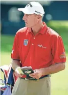  ?? JOHN DAVID MERCER/USA TODAY SPORTS ?? Ryder Cup captain Jim Furyk shot 69 in the PGA Championsh­ip on Thursday.