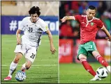  ??  ?? This combinatio­n of file pictures created on June 13 shows Iran’s forward Sardar Azmoun (left), in Tehran on June 12, 2017 and Morocco’s midfielder Hakim Ziyech in Geneva on May 31, 2018. Playing in their fifth finals and ranked 36 by FIFA, Iran begin...