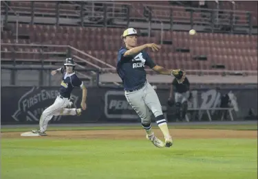  ?? OWEN MCCUE - MEDIANEWS GROUP ?? Royersford’s Zach Male throws across the field in Thursday’s Baseballto­wn Charities Showcase at Reading FirstEnerg­y Stadium.