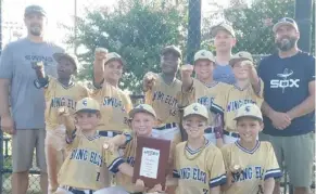  ?? (Submitted photo) ?? The Swing Elite 10-under youth baseball team won the USSSA AAA division state championsh­ip last weekend. The members of the team are Will Moody, front from left, Lucian Walker, Bradley Key Cohen, Blake Little; and Jason Burkley, back from left, Zaylon...